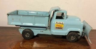Buddy L GMC Deluxe Hydraulic Dump Truck W Plow Baby Blue Pressed Steel Toy 2