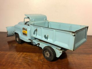 Buddy L GMC Deluxe Hydraulic Dump Truck W Plow Baby Blue Pressed Steel Toy 4