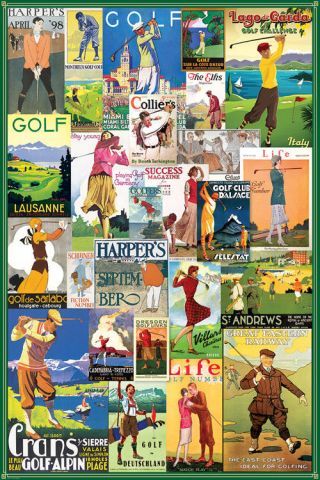 Vintage Art Deco Golf Around The World Travel Posters Collage Poster