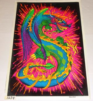 Fire Dragon Velva Print Flocked Fantasy Blacklight Poster 1972 Aa Sales Pp416