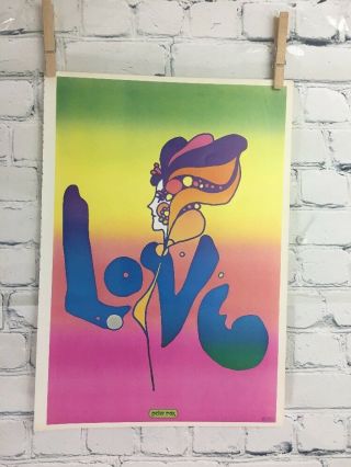 Vtg Peter Max Poster 1970 Mcm Mod 11”x16” Love