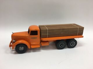 Vtg Smith Miller Log Or Lumber Flat Bed Orange Hauler Mack Metal Truck Restored