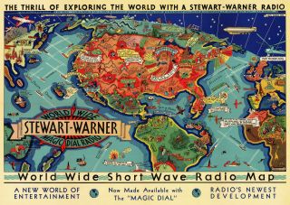 Early World Wide Short Wave Radio Map Hams Gift Amateur Enthusiasts Wall Poster
