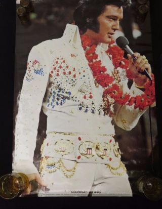 Vintage Nos In Plastic Elvis Presley Poster 1976 Las Vegas Rhinestone Jumpsuit