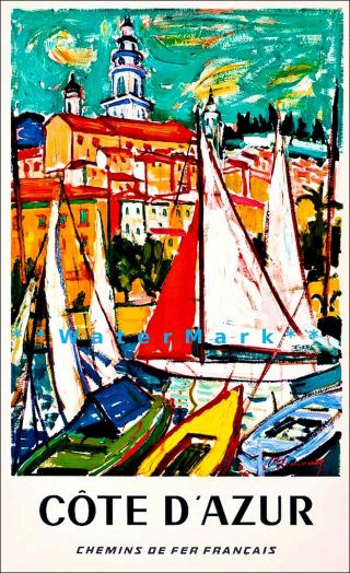 Cote D ' Azur France 1965 Vintage Poster Print Art French Travel Seaside Sailing 4
