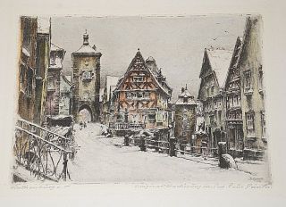 Paul Geissler German Fine Art 1920 Signed Etching " Rothenburg " O.  J.