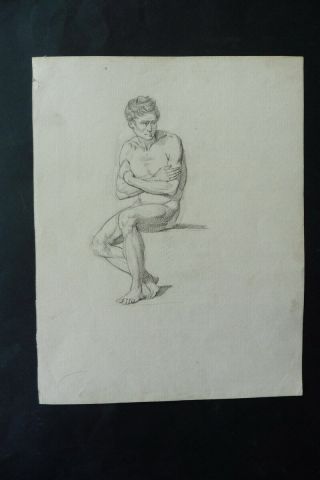 French Neoclassical School Ca.  1800 - Fine Study Male Nude - Charcoal Drawing