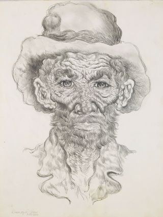 D.  SHOUSE 1966 Graphite Drawing Portrait Of A Hobo Outsider Art 2