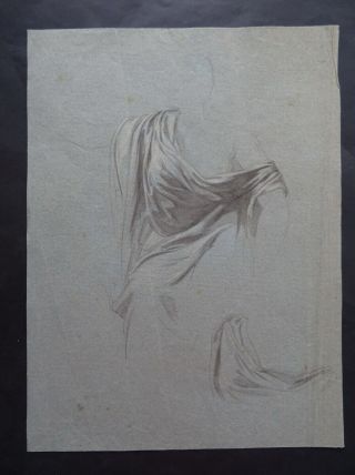French Neoclassical Sch.  Ca.  1800 - Fine Drapery Study And Portrait - Charcoal