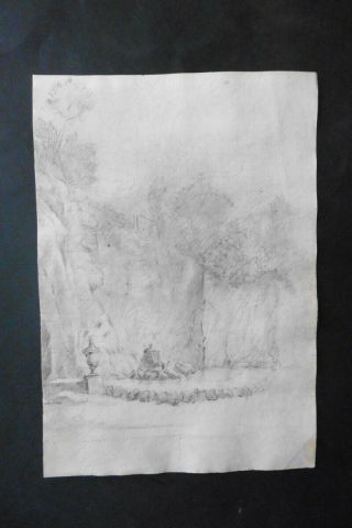 Italian - Bolognese School 18thc - Rocky Landscape With Fountain - Charcoal