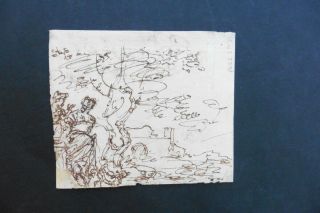 Italian - Roman Sch.  17thc - Animated Landscape By Mola - Subtile Ink Drawing