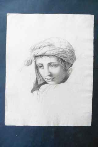 French School Ca.  1810 - Portrait Young Woman - Signed Charcoal Drawing