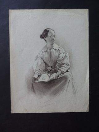 French School 19thc - Refined Portrait Young Woman - Pencil Drawing
