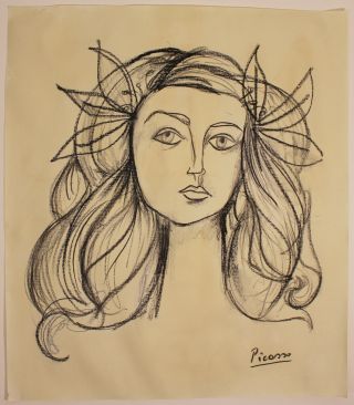 Pablo Picasso Signed Charcoal Drawing,  Miro,  Dali Era