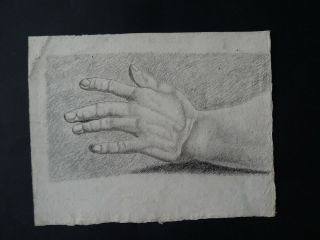 French Neoclassical School 18thc - Study Of A Hand - Charcoal Drawing