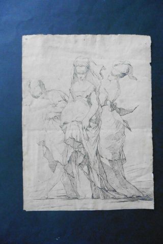 French School 19thc - Elegant Scene - The Three Graces - Special Ink Drawing