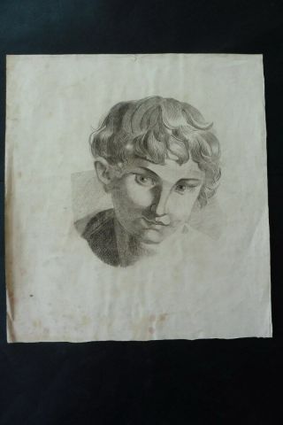 French School Ca.  1810 - Portrait Young Man - Fine Charcoal Drawing
