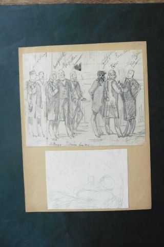 French Sch.  19thc - Men In Conversation By Alfred Grevin - Pencil