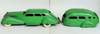 1935 - 39 Wyandotte Sedan Lasalle Streamlined Car & Trailer Pressed Steel Toy