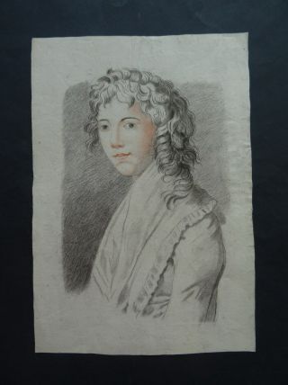 French School 18thc - Portrait Of A Young Woman - Red Chalk - Charcoal Drawing