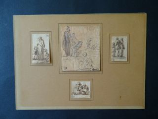 French School 18thc - Figure Studies Attr.  Greuze - Four Ink Drawings