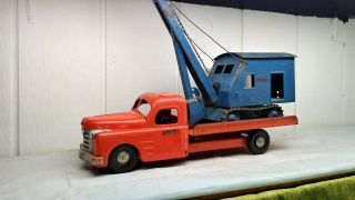 Structo Flat Bed Truck,  Crane Shovel Toy W/fireball Motor