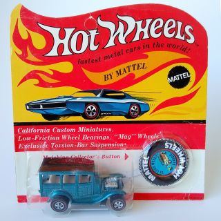 Hot Wheels Redlines - 1969 Classic Ford Woody - Windex Blue Aqua In Blister Pack