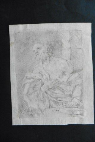 Italian - Roman School 17thc - Study Religious Figure Attr.  Lanfranco - Charcoal
