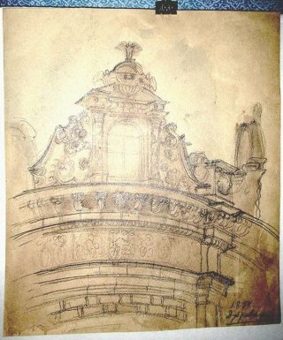 Architectural Fragment Drawing By Russian Artist A.  M.  Gromov