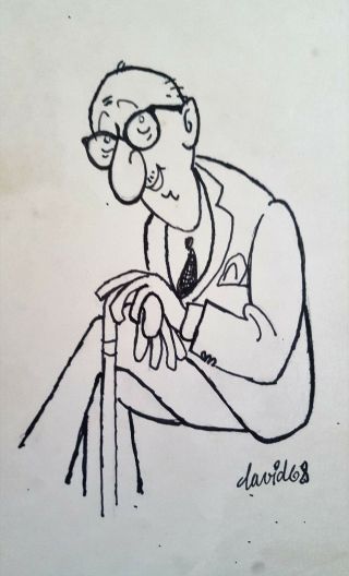 Cuban Art.  Caricature Of Rafael Suarez Solis By Juan David,  1968.  Signed.