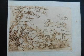 Italian - Roman Sch.  17thc - Animated Landscape By Mola - Magnificent Ink Drawing