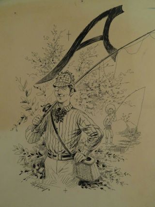 Puck Illustration Cartoon Samuel Ehrhart Fishing Man & Boy Letter A