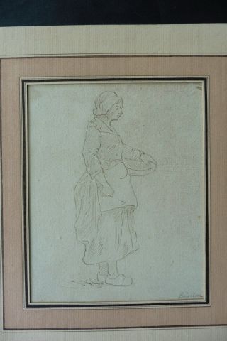 French School 18thc - Figure Study - A Servant Girl Circle Greuze - Ink