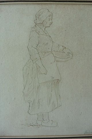 FRENCH SCHOOL 18thC - FIGURE STUDY - A SERVANT GIRL CIRCLE GREUZE - INK 3