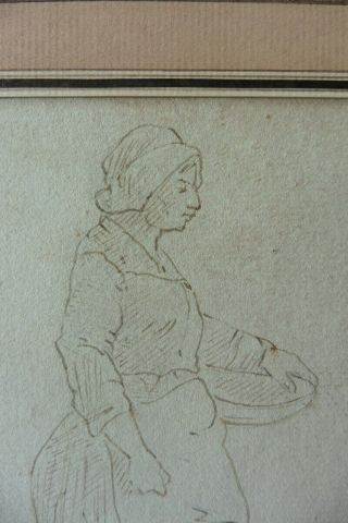 FRENCH SCHOOL 18thC - FIGURE STUDY - A SERVANT GIRL CIRCLE GREUZE - INK 4