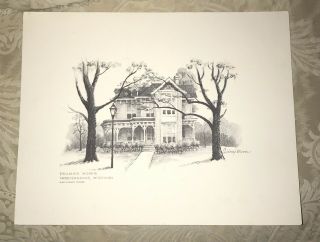 Sidney Moore Truman Home Independence Missouri Pencil Sketch Art Signed 1973
