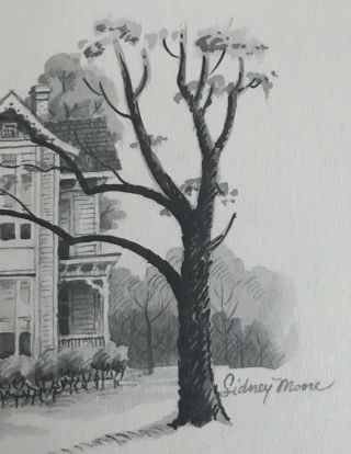 Sidney Moore Truman Home Independence Missouri Pencil Sketch Art Signed 1973 2
