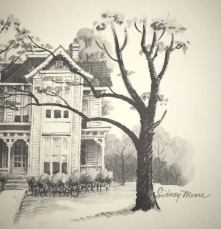 Sidney Moore Truman Home Independence Missouri Pencil Sketch Art Signed 1973 6