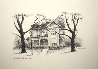 Sidney Moore Truman Home Independence Missouri Pencil Sketch Art Signed 1973 7