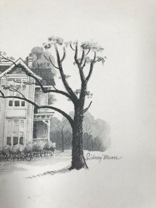 Sidney Moore Truman Home Independence Missouri Pencil Sketch Art Signed 1973 8