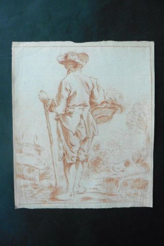 French School 1720 - Man On His Way To The Market - Fine Red Chalk Drawing