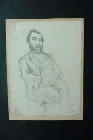 French School 19thc - Portrait Of A Man By Alfred Grevin - Pencil Drawing