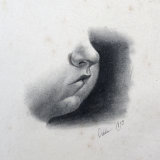 Antique French Pencil Drawing,  Study Of A Baby’s Face,  Sketchbook,  1893