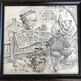 C.  K.  Berryman 1948 Political Cartoon Drawing Sc Byrnes & Garner Signed