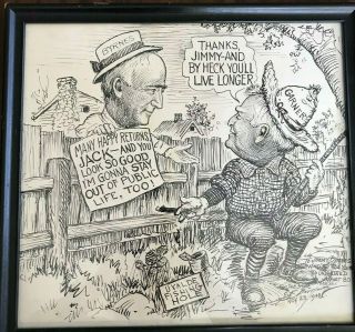 C.  K.  Berryman 1948 Political Cartoon Drawing SC Byrnes & Garner Signed 5