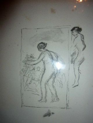 Renoir Sketch Signed 2 Nude Women Title Unknown Pen & Ink Framed Antique