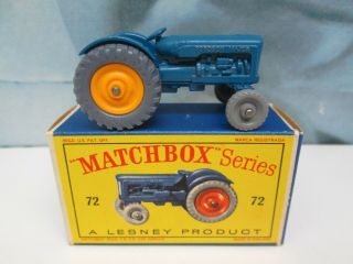 Matchbox/ Lesney 72a Fordson Tractor Blue / Rear YELLOW Hubs / Front GPW Boxed 10
