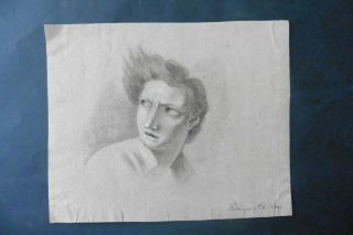 German School Ca.  1810 - Special Portrait Young Man Signed De Hesse - Charcoal