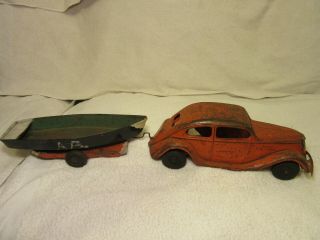 Kingsbury Toys Lincoln Zephyr Boat And Trailer 1936 Wind - Up