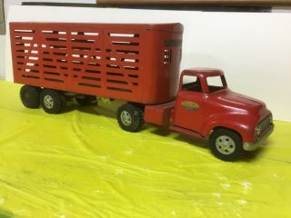 1950’s Tonka Livestock Semi Truck & Trailer Set.  Pressed Steel.